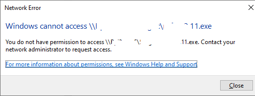Windows 10: не получается запустить exe файл из сетевой папки