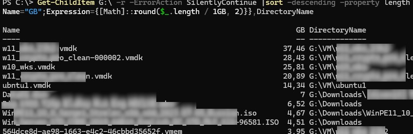 Вывести самые большие файлы на диске в ГБ - скрипт PowerShell