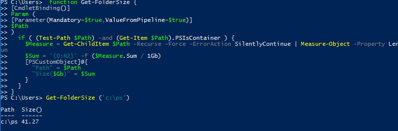 funkciya powershell Get FolderSize