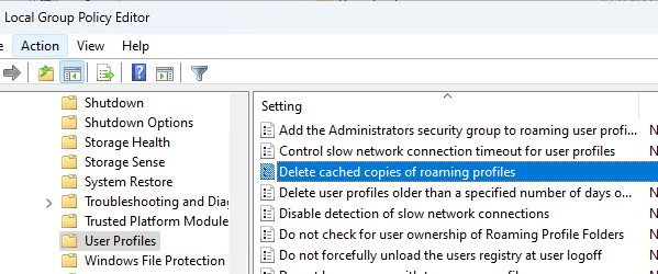 GPO включить очистку кэшированных профилей