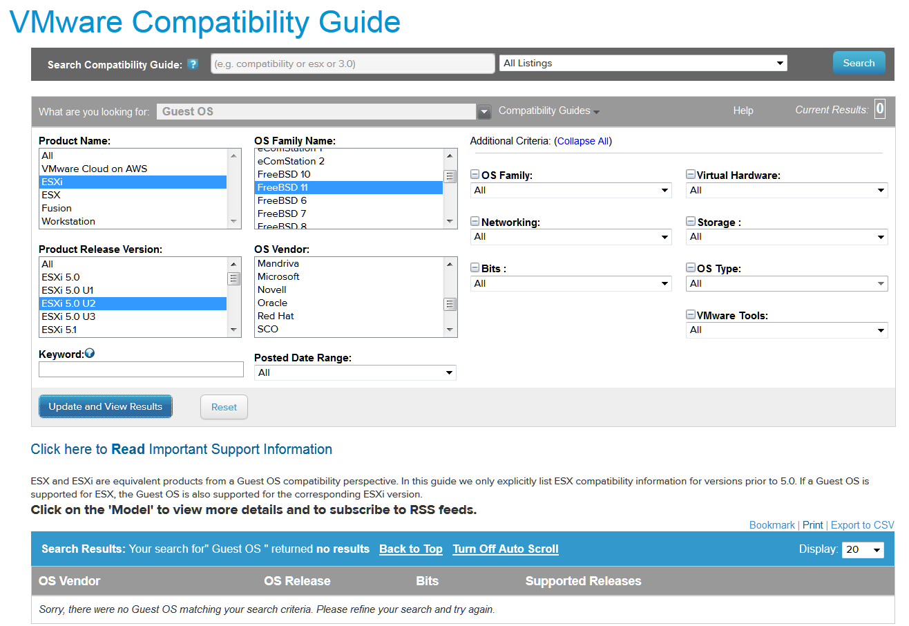 vmware compatibility guide