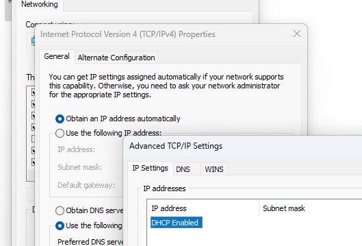 IP адрес получен автоматически от DHCP сервера