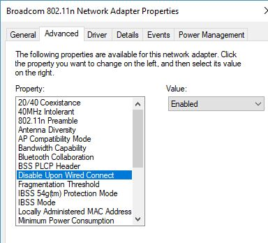 Отключение wifi при подключении ethernet