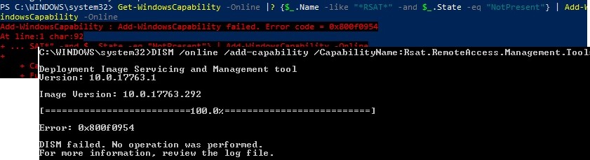 Add-WindowsCapability ошибка установки rsat 0x800f0954