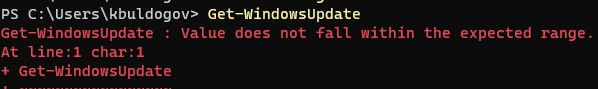 Ошибка Get-WindowsUpdate - Value does not fall within the expected range.