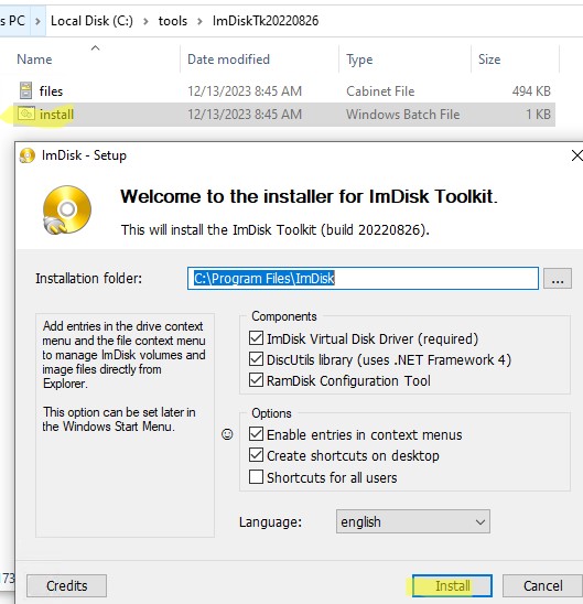 Установка ImDisk Toolkit в Windows 10