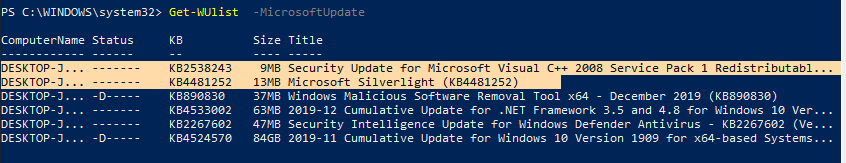 Get-WUlist получить обновления из каталого Microsoft, а не Windows 