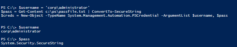 получение пароля из файла с помощью ConvertTo-SecureString