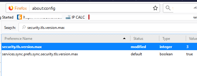 security.tls.version.max Firefox