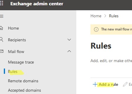 exchange admin center создать правило mailflow