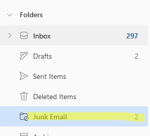 папка junk email в outlook