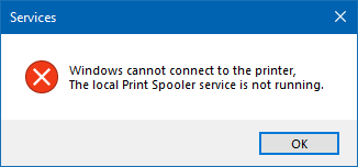 Windows cannot connect to the printer, The local Print Spooler service is not running