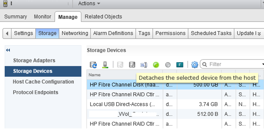 vmware Detaches the selected device from the host