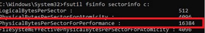 fsutil размер кластера PhysicalBytesPerSectorForPerformance