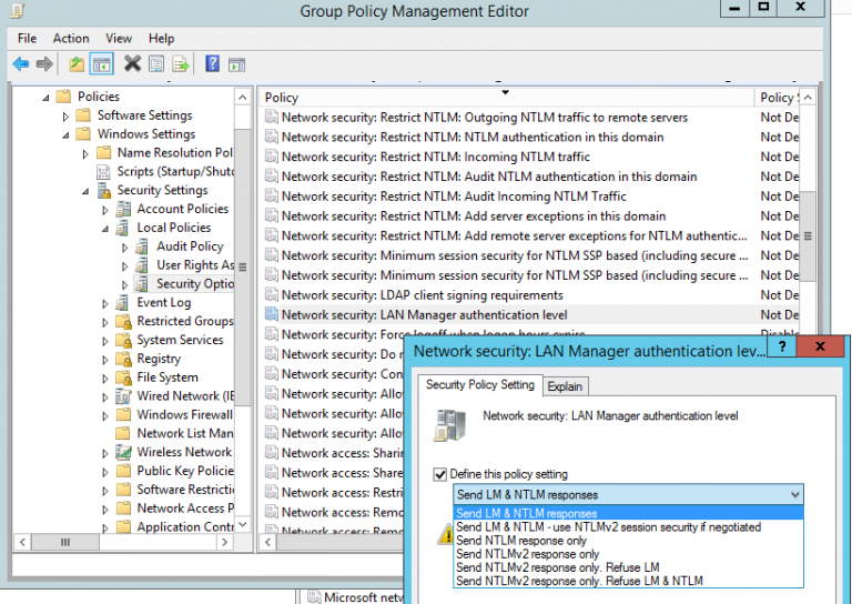 Аутентификация в домене Windows. Network Security lan Manager authentication Level. Групповые политики Active Directory. Протокол NTLM.