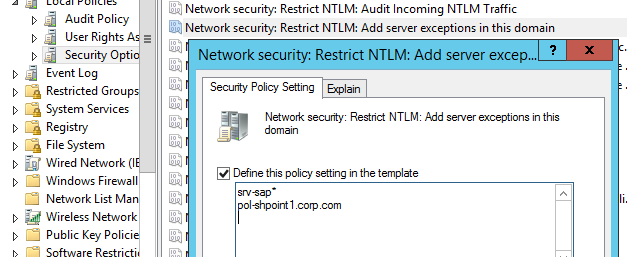 Network security: Restrict NTLM: Add server exceptions for NTLM authentication in this domain
