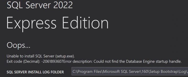 Ошибка установки SQL Server: Could not find the Database Engine startup ...