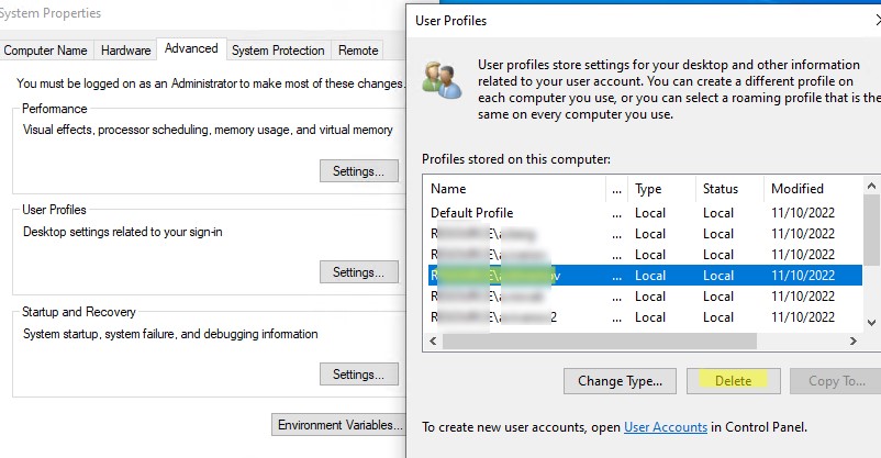 Удалить с диска профиль пользователя Windows вручную