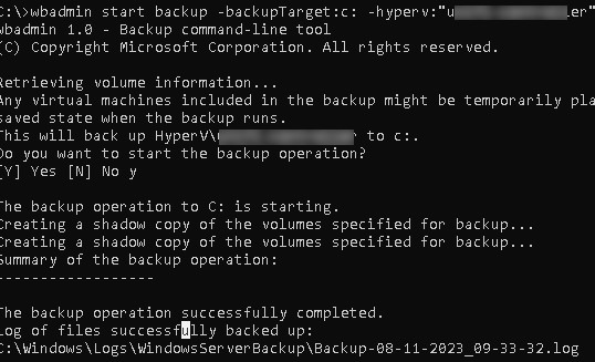 wbadmin start backup виртуальная машина hyper-v