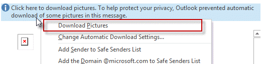 Автоматическая загрузка некоторых рисунков в Outlook была отменена в целях защиты конфиденциальности личных данных