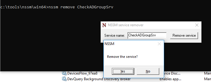 nssm remove - удалить службу windows