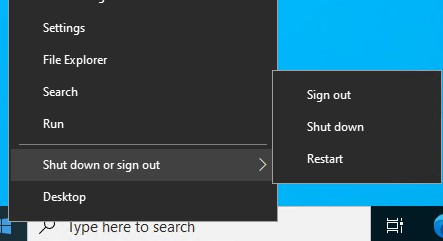 показать пункт перезагрузки в меню Windows пользователя