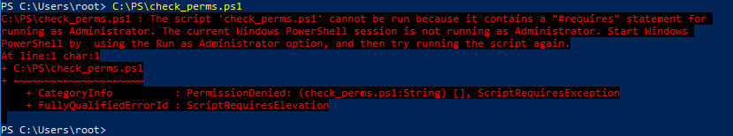 The powershell script cannot be run because it contains a "#requires" statement for running as Administrator