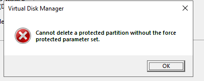 Cannot delete a protected partition without the force protected parameter set.