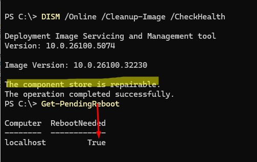 Хранилище winsxs требует исправления из за ожидающей перезагрузке pending reboot