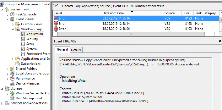 Ошибка eventlog