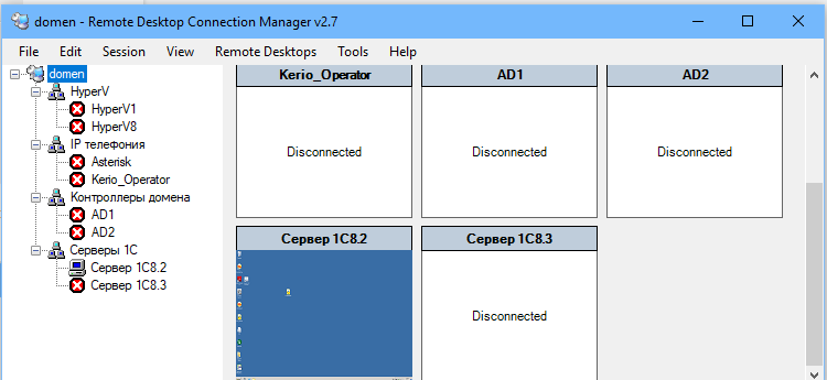 плитки RDP серверов в консоли Remote Desktop Connection Manager 