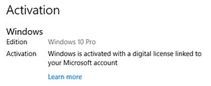 Windows 10 активирована цифровой лицензией, связанной с учётной записью Microsoft