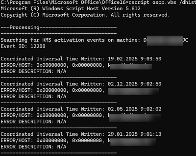 ospp.vbs dhistorykms история активации Office на KMS сервере