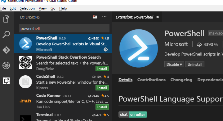 установка расширения visual studio code - Develop PowerShell scripts in Visual Studio Code