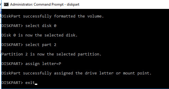 diskpart назначить буквы дискам EFI