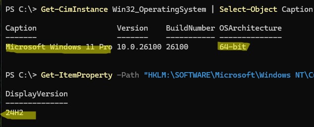 powershell: узнать версию и билд Windows