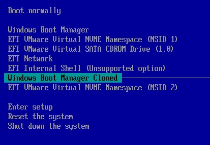 Выбрать в UEFI загрузчик windows boot manager на диске