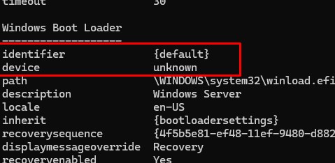 некорректная запись unknown device в bcdedit