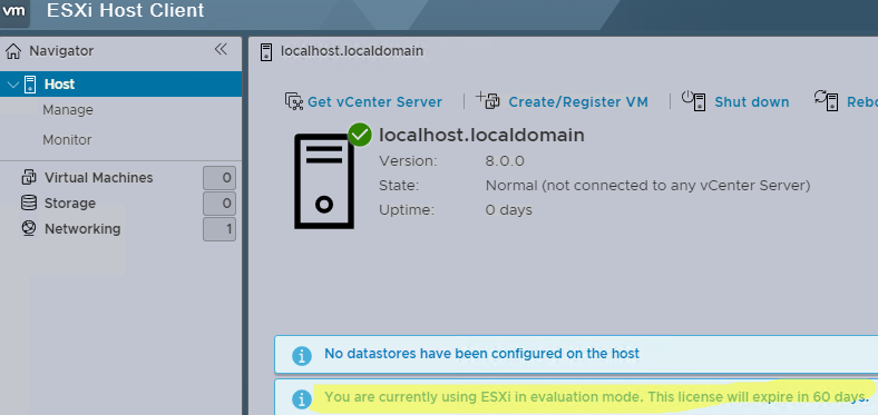 You are currently using ESXi in evaluation mode