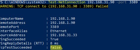 Test-NetConnection проверить доступность порта
