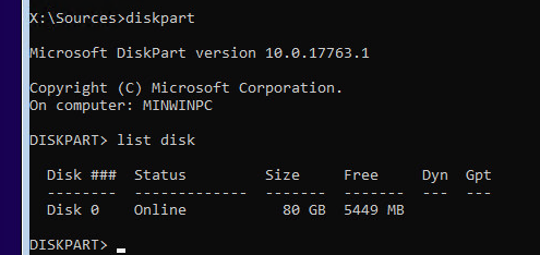 diskpart - Проверить тип таблицы разделов диска mr или gpt
