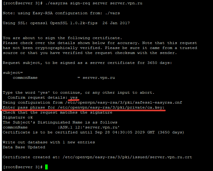 easyrsa подписать openvpn сервер сертификатом