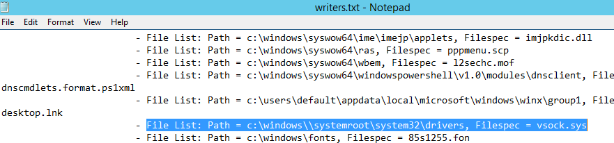 File List: Path = c:\windows\\systemroot\system32\drivers, Filespec = vsock.sys