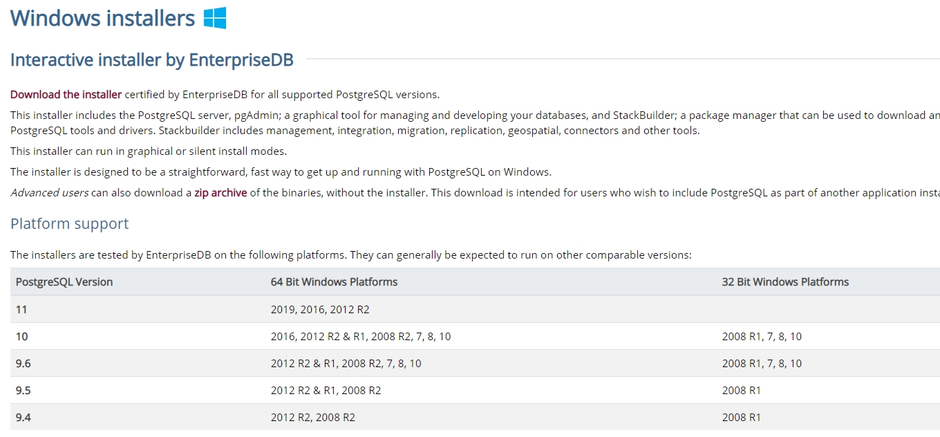 где скачать PostgreSQL 11 для windows 10 x64