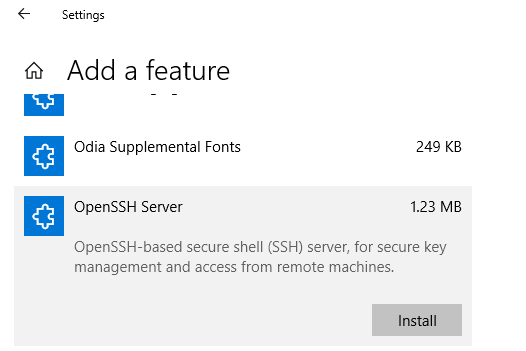 openssh server - установка компонента в windows 10 