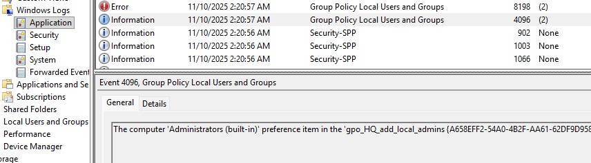 Событие в event viewer от Group Policy Local Users and Groups 