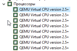 Виртуальные процессоры QEMU Virtual CPU version 2 в оборудовании виртуальной машины. 