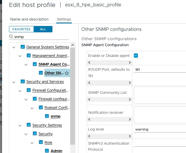Настройка параметров SNMP агента через esxi host profiles