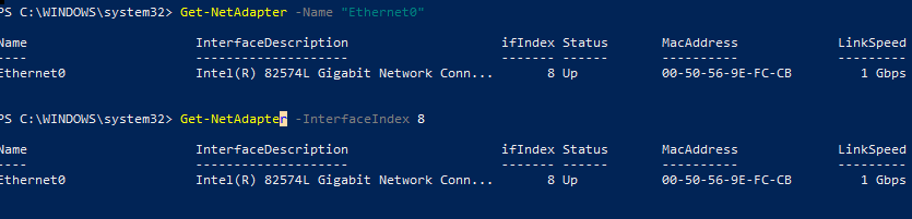 Get-NetAdapter выбрать сетевое подключене по имени или индексу