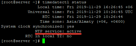 timedatectl status NTP Service: active